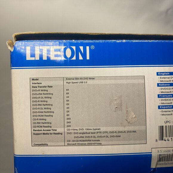 Lite On 8X External Slim DVD/CD Writer & ReWriter DX-8A1H 05C Tested Working EUC - Picture 16 of 16
